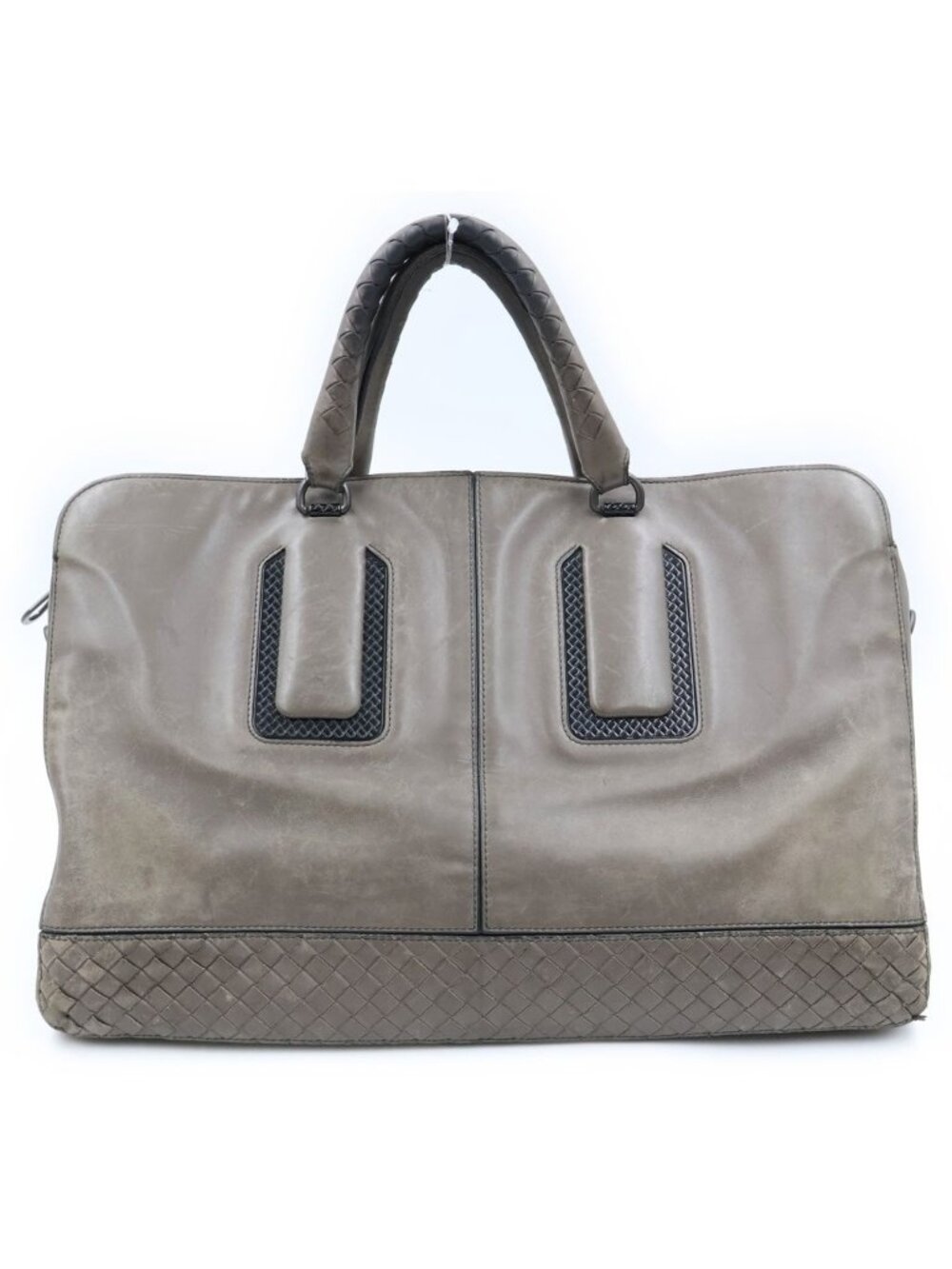 Bottega Veneta Intrecciato Leather Briefcase Business Gray